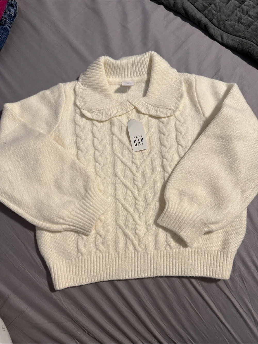 GAP Cream Cable-Knit Sweater with Peter Pan Collar